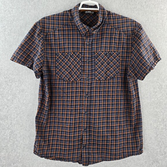 Arc'teryx Shirt Mens XL Black Orange Button Short Sleeve Plaid Grid Check Camp - Picture 1 of 11